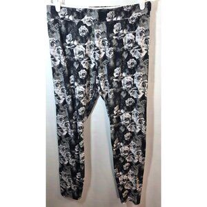 Chances R Leggings PLus Size XL‎ Roses Floral Print Stretchy Pants Black White